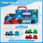 Trucks Toys for Toddler, Transport Truck Train Set with Light and Sound, 1 Transport Toy Trucks,6 Magnetic Trains, Kids Birthday Gifts.