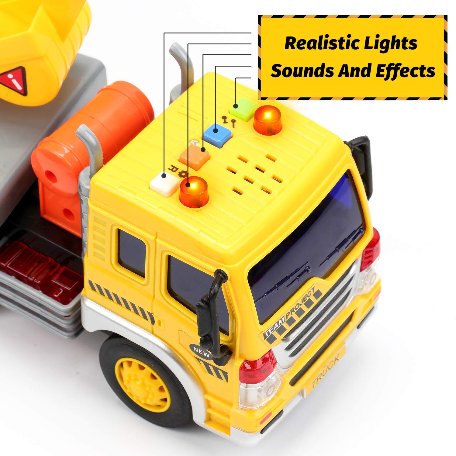 Liberty Imports Big Rig Tractor Trailer Low Boy Transport Flat Bed with Excavator Toy Trucks Combo, Semi Truck with Lights and Sounds, Flatbed Push