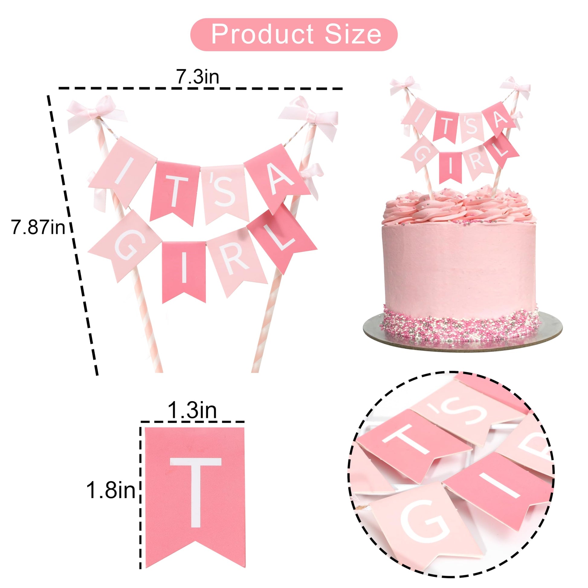 It Is a Girl Cake Topper - Gender Reveal Party Decoration, Pink It’ s a Girl Paper Straw CakeTopper, Baby Shower Cake Topper, BabyGirl Baby Shower