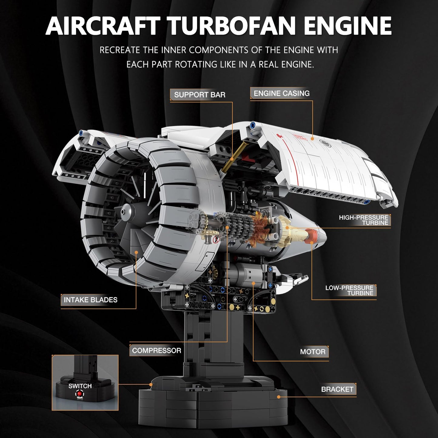 HIGH GODO Aircraft Engine Building Kit that Works, Aircraft Turbofan Engine Model Kit with Motor, Build Your Own Engine Kit, STEM Project for Teens