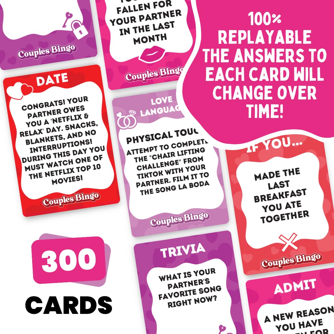 Couples Bingo Date Night Game for Couples - Romantic & Meaningful Card Game with Promps, Questions & Challenges | Fun Relationship Game for Dates