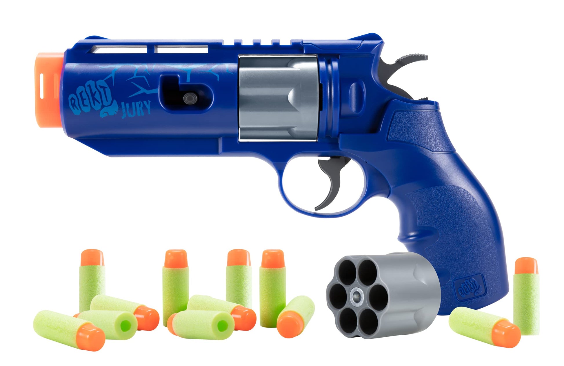 REKT Jury Revolver Foam Dart Blaster Pistol Gun, Blue