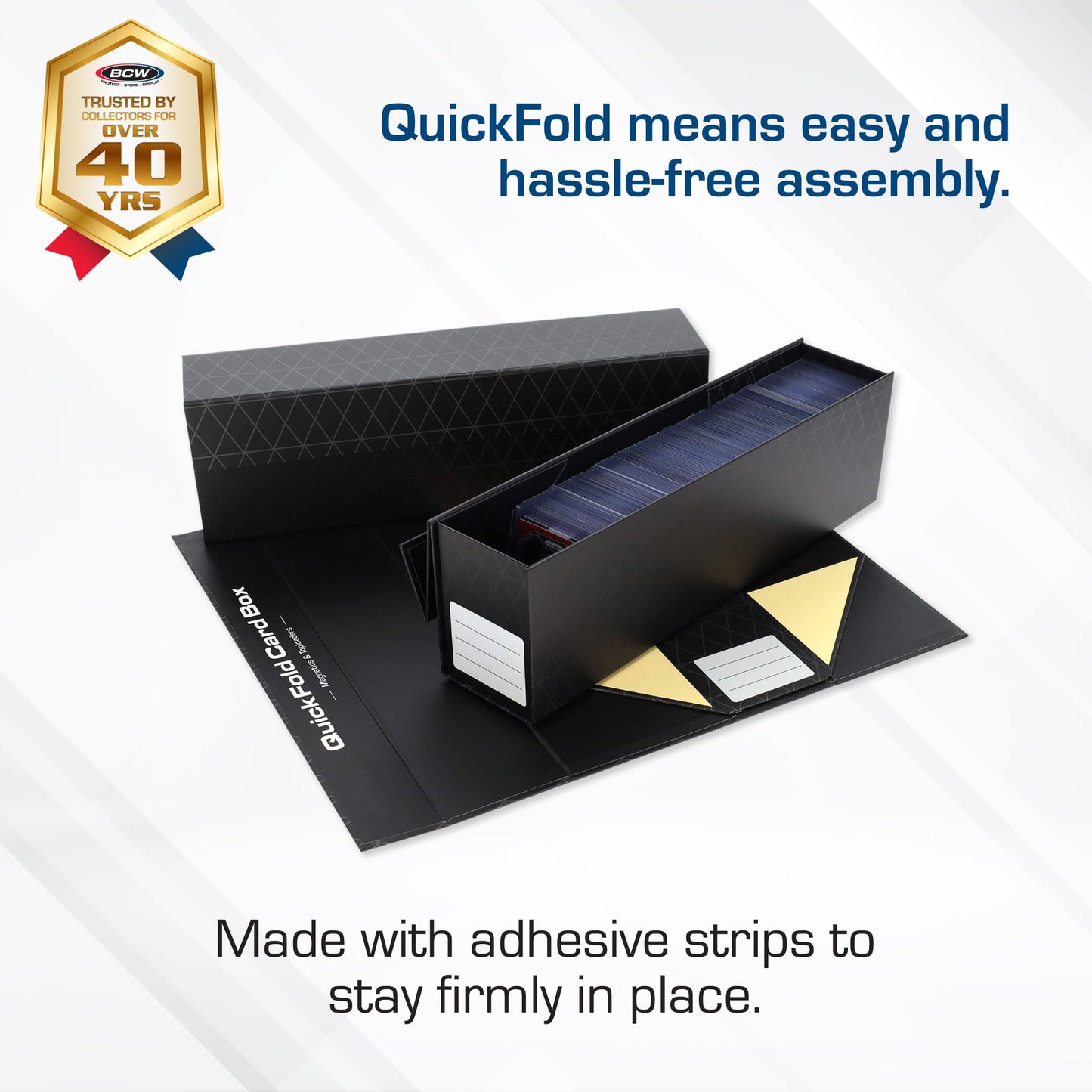 BCW QuickFold® Card Storage Boxes for Magnetics & Toploaders - 3 Pack | Trading Card Holder Box with Magnetic Closure | Easy Fold Assembly for Sports