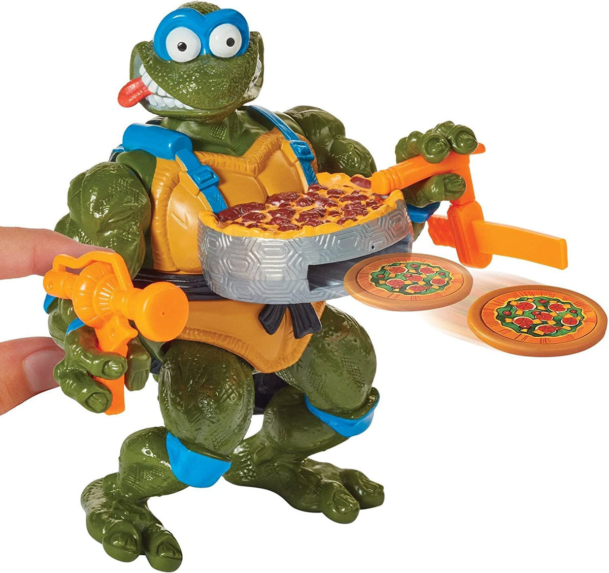 Teenage Mutant Ninja Turtles PlayMates TMNT Pizza Tossin Leo, 5/'' Figure, Launch Pie Discs!