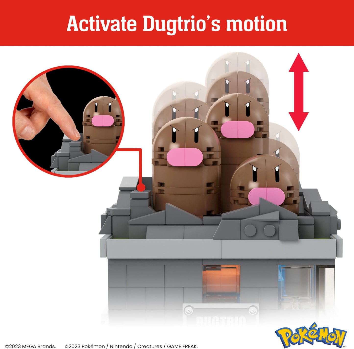 MEGA Pokémon Building Toys Set Mini Motion Dugtrio with 350 Pieces, Pop Up Motion, 5 Inches Tall, for Adult Collectors