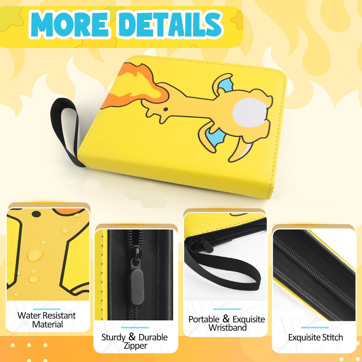 Premium Collectible Trading Card Albums?Card Binder Fits 400 Cards with 50 Removable Sleeves?Display Game Card Case book Holder, Fire Dragon Themes