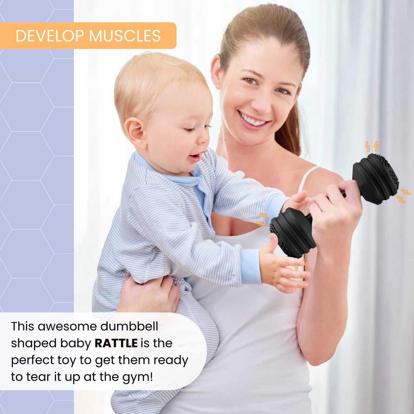 Baby Dumbbell Toy - Silicone Dumbbell Teether Toys Weight Rattle Sensory Toy for Babies - Great Gift for Baby and Toddler Girls or Boys (Black)