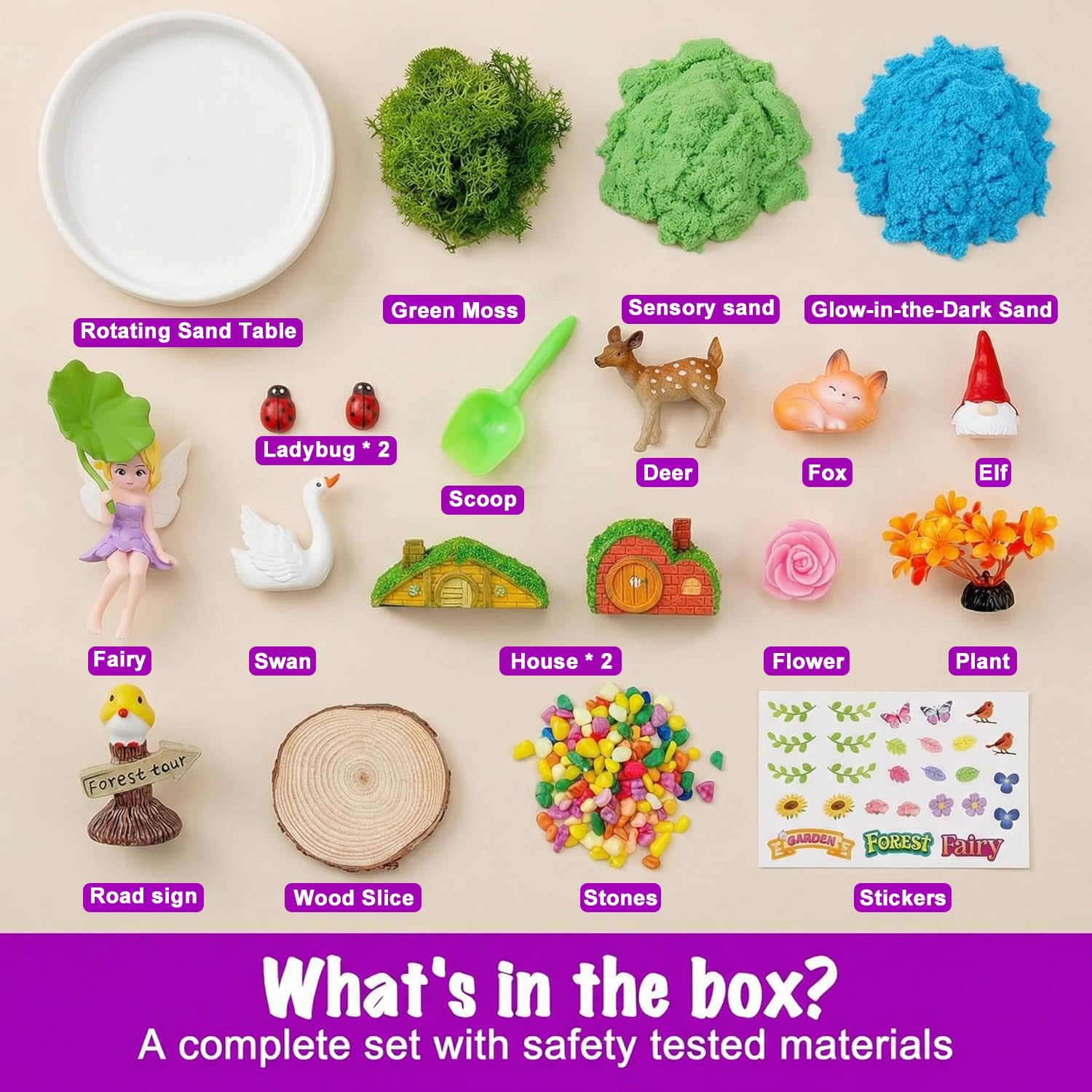 Carolart Spinning Fairy Garden Sensory Bin with Glow Sand Kit