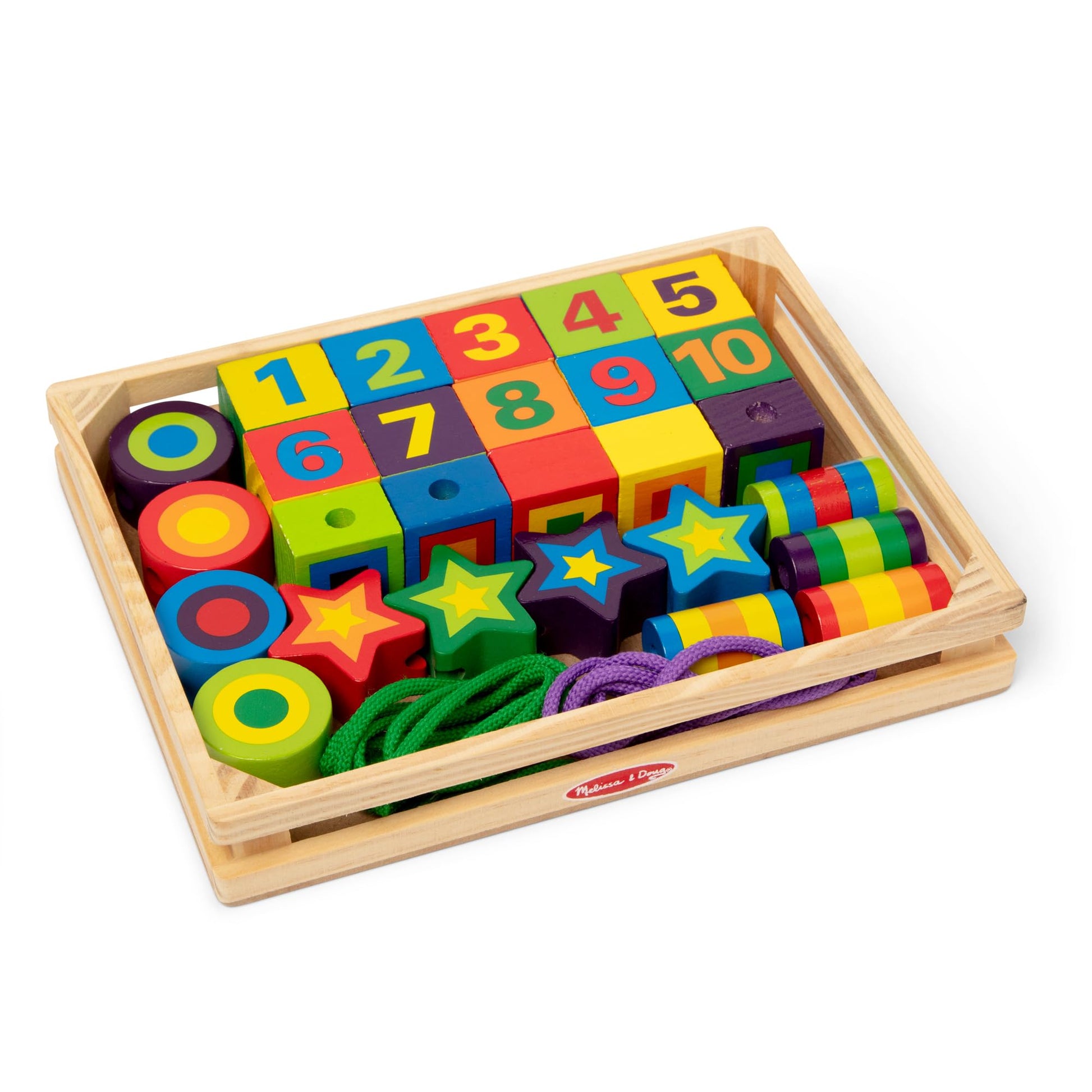 Melissa & Doug Deluxe Wooden Lacing Beads - Educational Activity with 27 Beads and 2 Laces