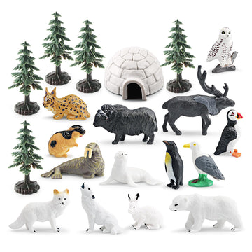 20PCS Arctic Polar Toy Set and Snow Tree Arctic Animals Toys with Igloo,Caribou,Penguin,Walrus Figurines for Cake Toppers Birthday Gifts Preschool