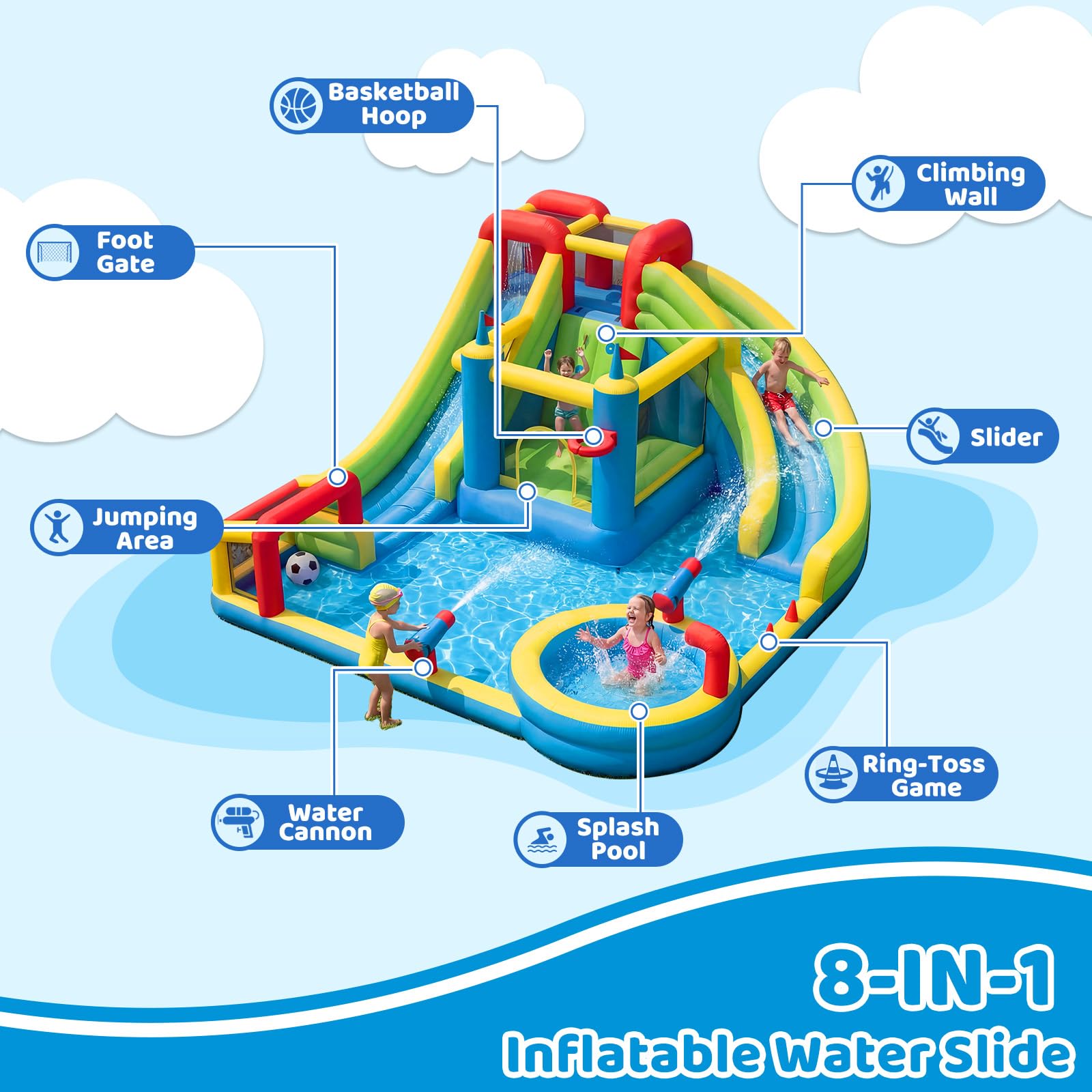 SunSwell Inflatable Water Slide for Kids Backyard with 750W Blower