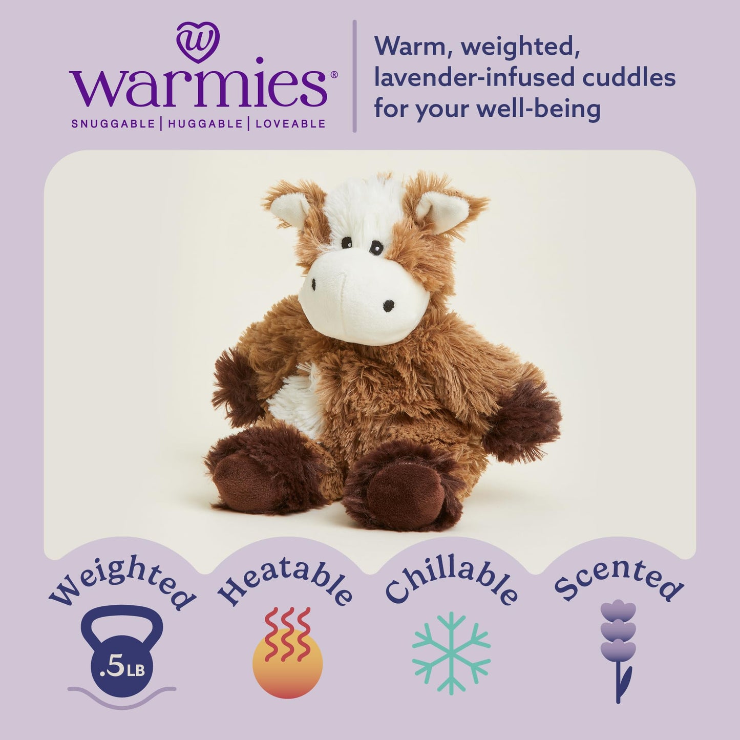warmies Junior Microwavable & Weighted Stuffed Animals, Cow - Heated Stuffed Animal Plushie for Warmth & Comfort - Cute Soft Plush Toys for Adults