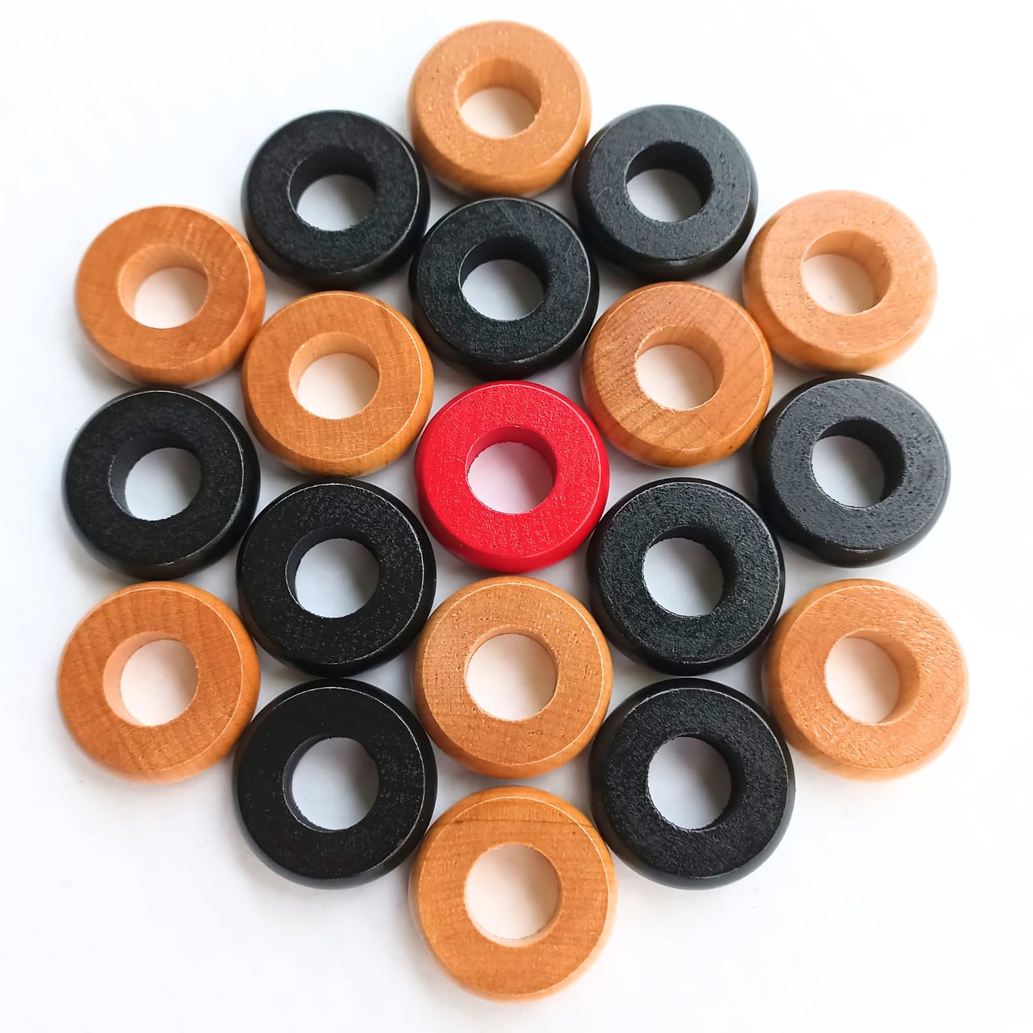 30 Traditional Carrom Board Game Coins (13 Black / 13 Natural / 2 Red Queens / 2 White Strikers) (Add a Pouch)