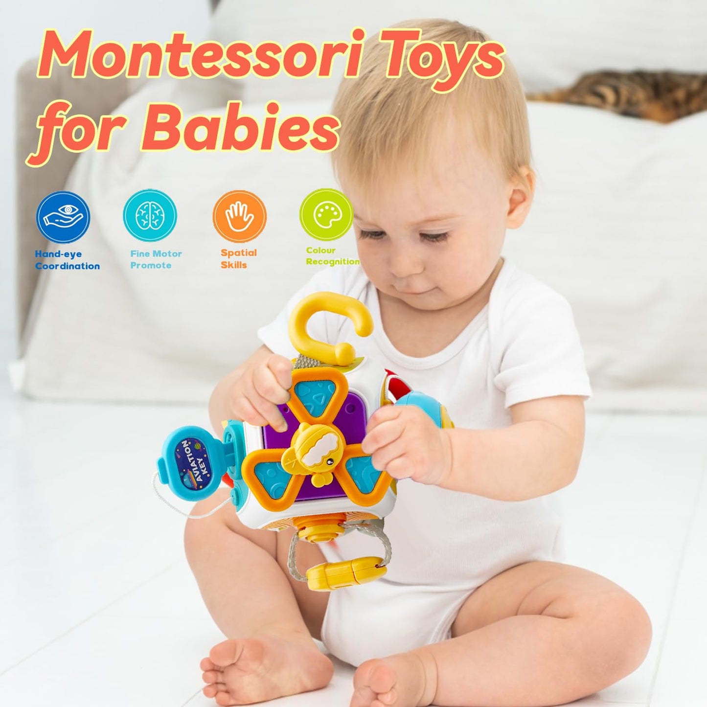 WYCYJU Busy Cube for Toddlers 2-3, Montessori Sensory Activities Busy Board Baby Gifts Infant Boys Girls Travel Toys Educational Learning