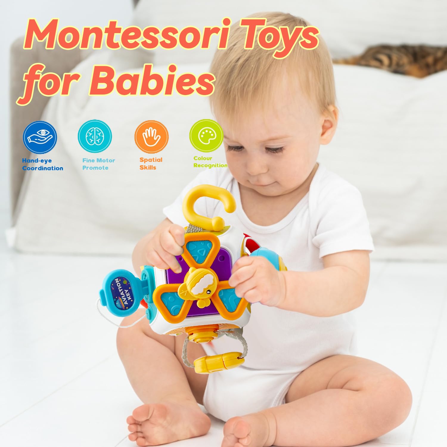 WYCYJU Busy Cube for Toddlers 2-3, Montessori Sensory Activities Busy Board Baby Gifts Infant Boys Girls Travel Toys Educational Learning
