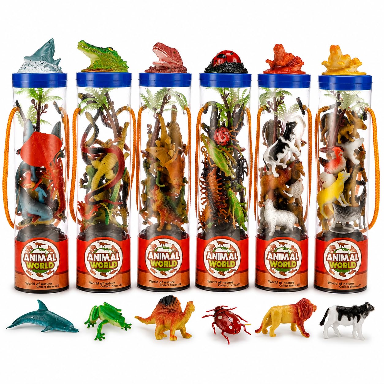 78PCS Mini Animal Figures Toys, 6 Pack Animal Figurines Collection with Dinosaur, Ocean, Farm, Wild Animal, Reptile & Insect Toys, Party Favors, Cake