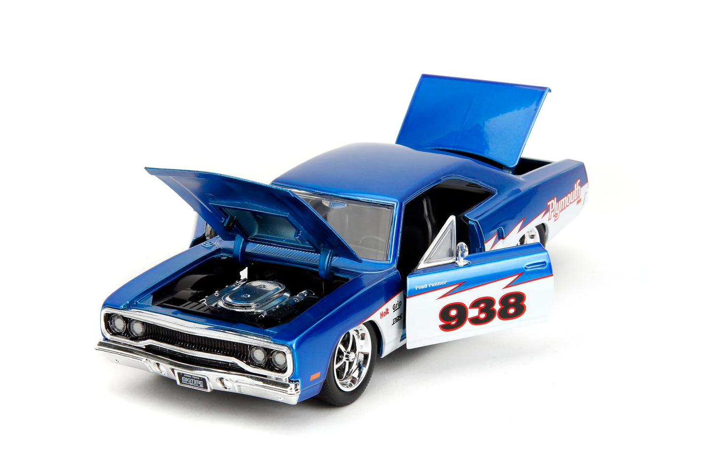 Jada Big Time Muscle 1:24 1970 Plymouth Roadrunner Die-Cast Car, Toys for Kids and Adults(Candy Blue/White)