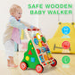 HUZU Wooden Baby Walker with Wheels, Montessori Push and Pull Activity Center for Toddlers, Adjustable Height & Speed, Learning Toy for 6-12 Months