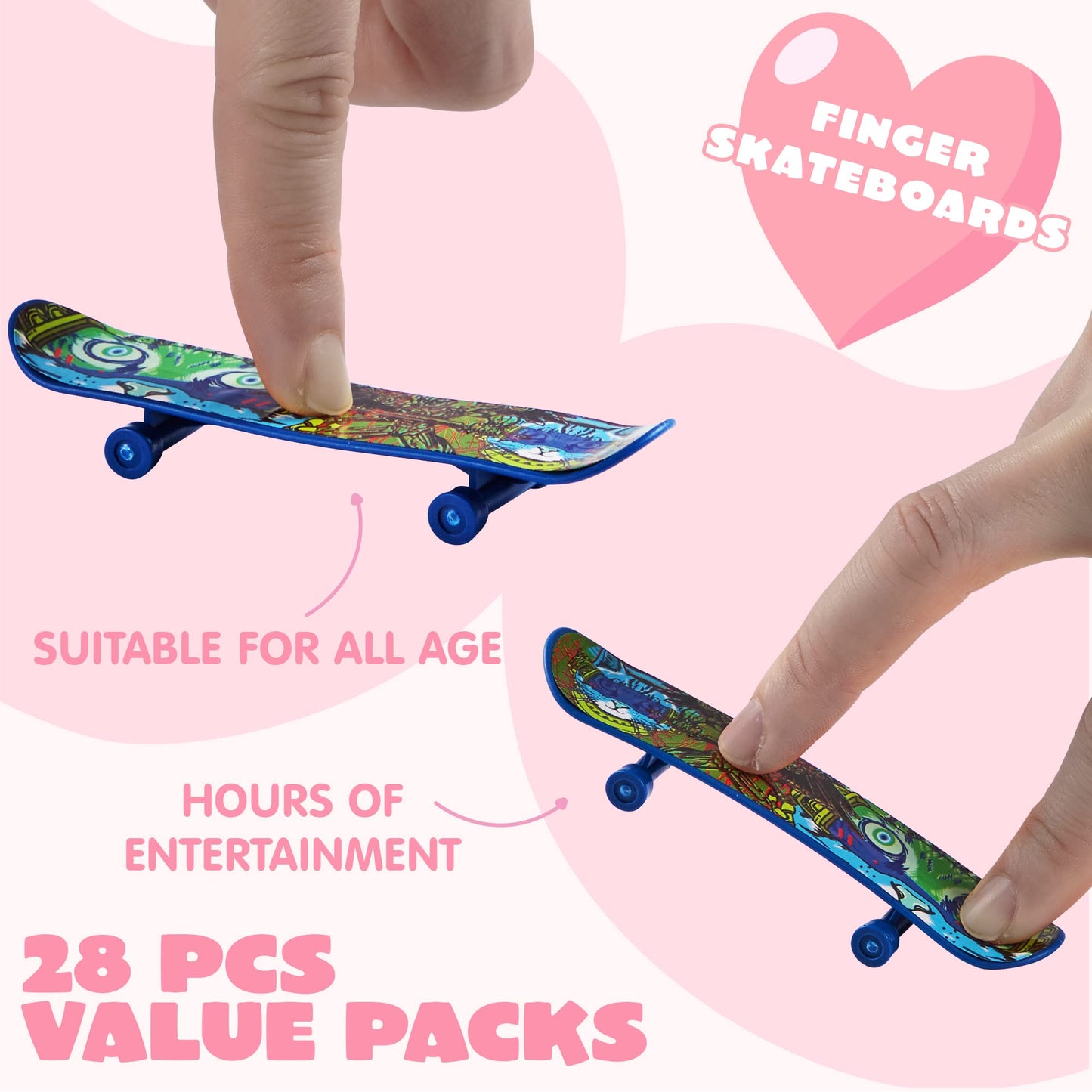 JOYIN 28 Packs Valentine's Day Finger Skateboards with Heart Boxes, Valentine Party Favor, Stress Relief Toys, Classroom Exchange Gifts, Holiday