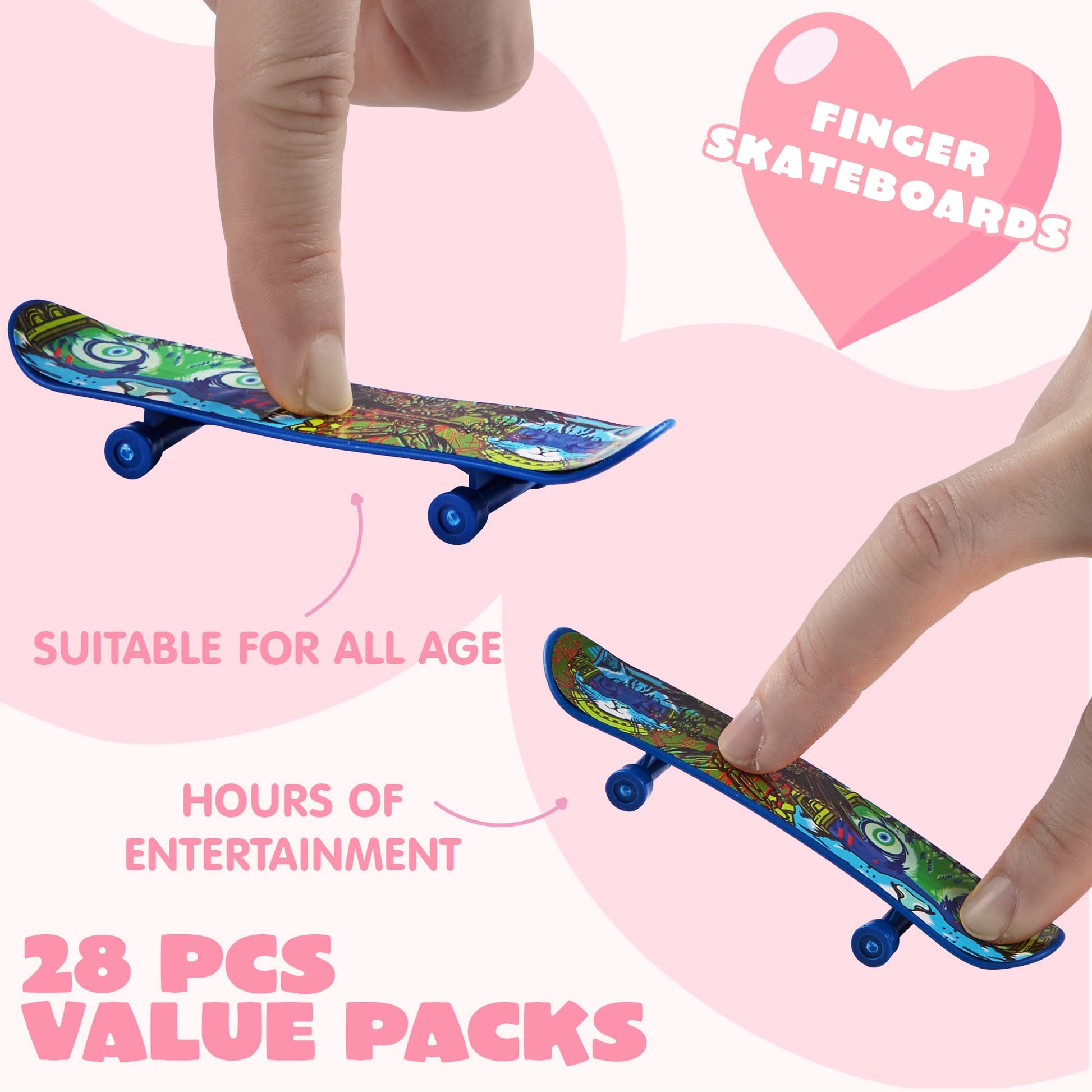 JOYIN 28 Packs Valentine's Day Finger Skateboards with Heart Boxes, Valentine Party Favor, Stress Relief Toys, Classroom Exchange Gifts, Holiday