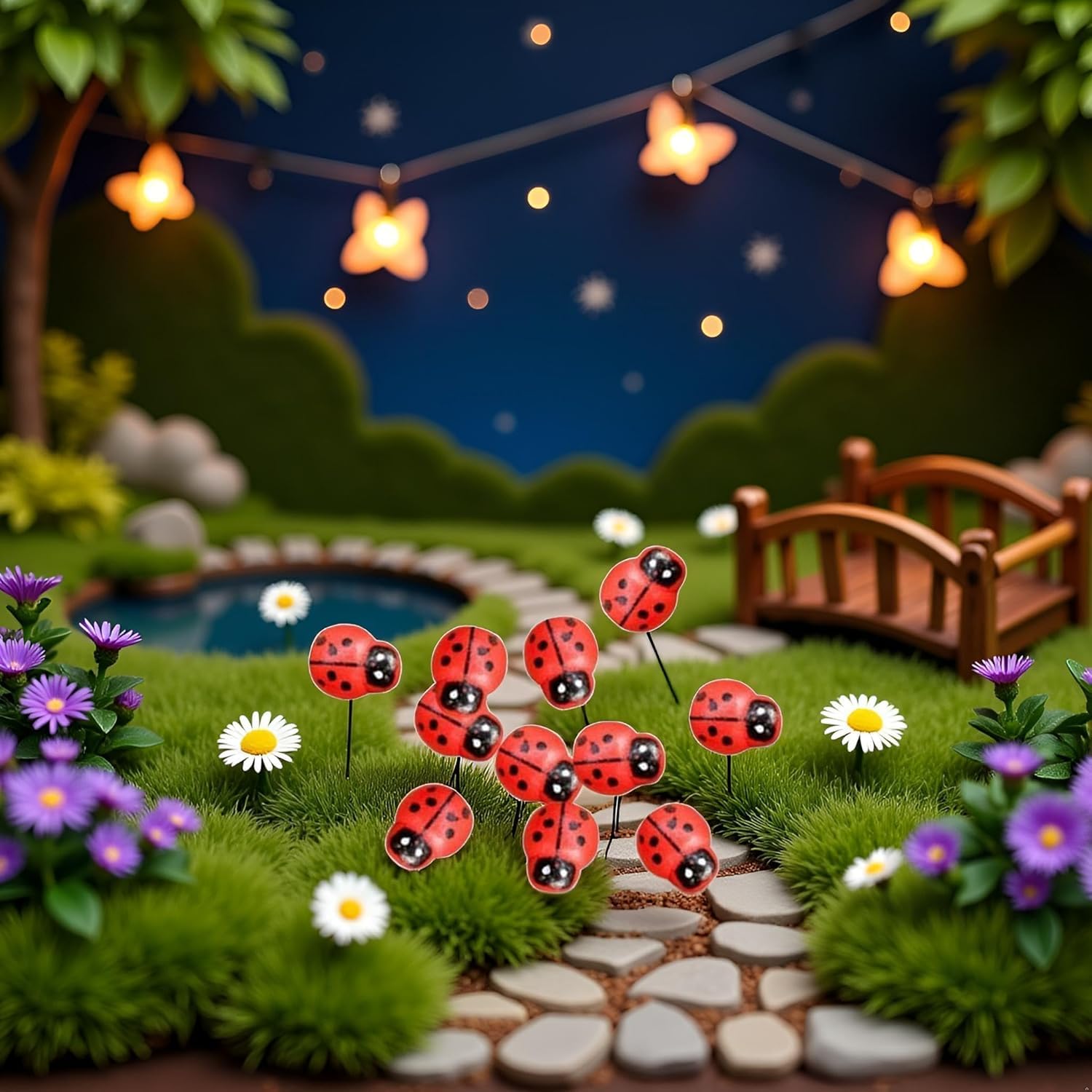 Mozff 20PCS Realistic Ladybug Figurines - 1 Inch Resin Garden Decor for Fairy Gardens, DIY Terrariums, Dollhouse Miniatures and Outdoor Landscape