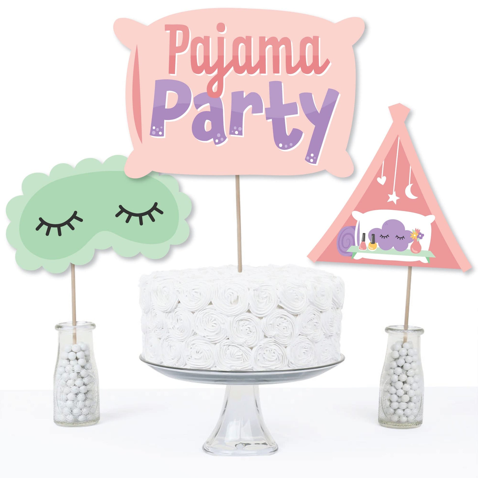 Big Dot of Happiness Pajama Slumber Party - Girls Sleepover Birthday Party Centerpiece Sticks - Table Toppers - Set of 15