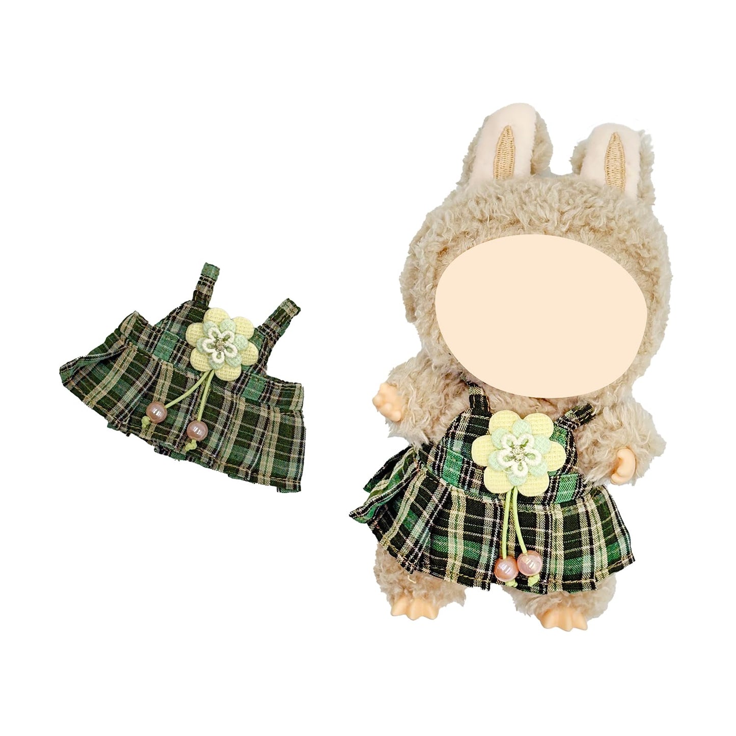 A Doll Dress,-Forest-Style Green Plaid with Flower, fits Most 17cm,just are Dolls Accessories,for Labubu?No Dolls? (Forest)