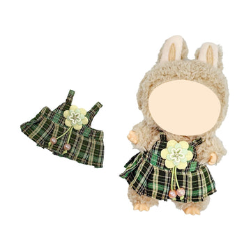 A Doll Dress,-Forest-Style Green Plaid with Flower, fits Most 17cm,just are Dolls Accessories,for Labubu?No Dolls? (Forest)