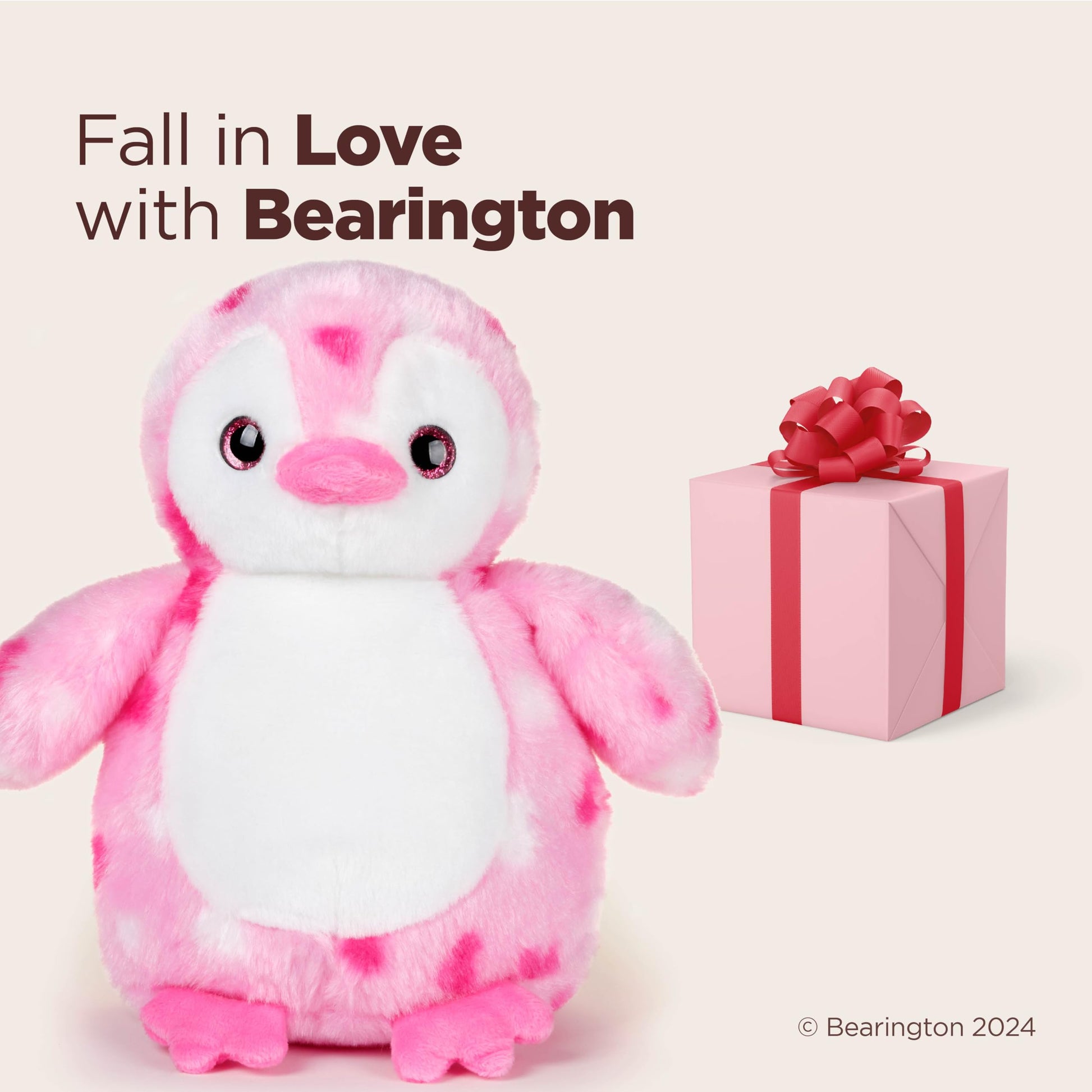 Bearington Precious Heart Penguin Stuffed Animal - 9" Pink and White Valentines Stuffed Animal with Soft Fur and Weighted Inner Bean Bags - Adorable
