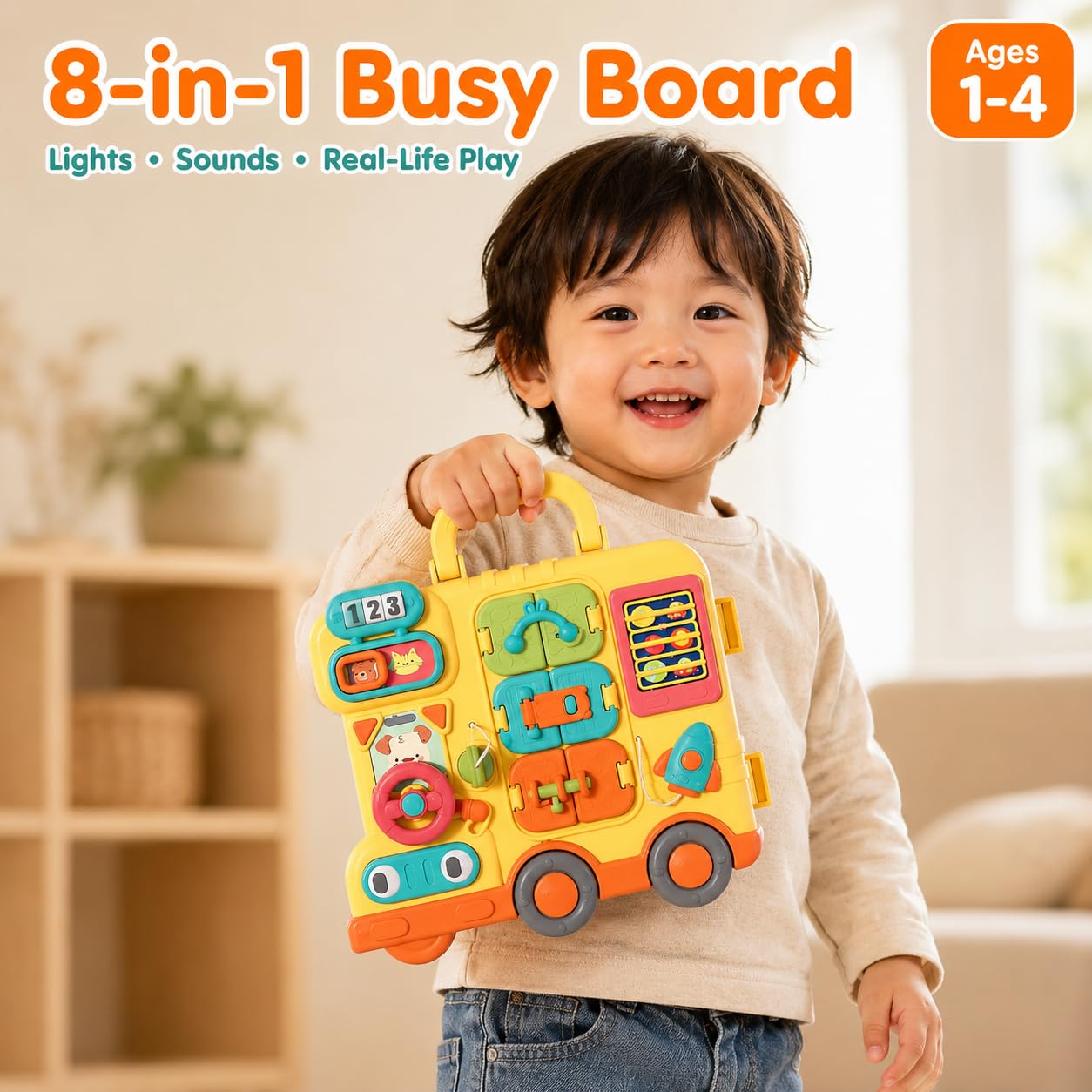 Musical Montessori Busy Board for 1 Year Old to 4 Years Old | 8-in-1 Sensory Gameplay | Educational Toys for Babies | Fine Motor Skills, Thinking
