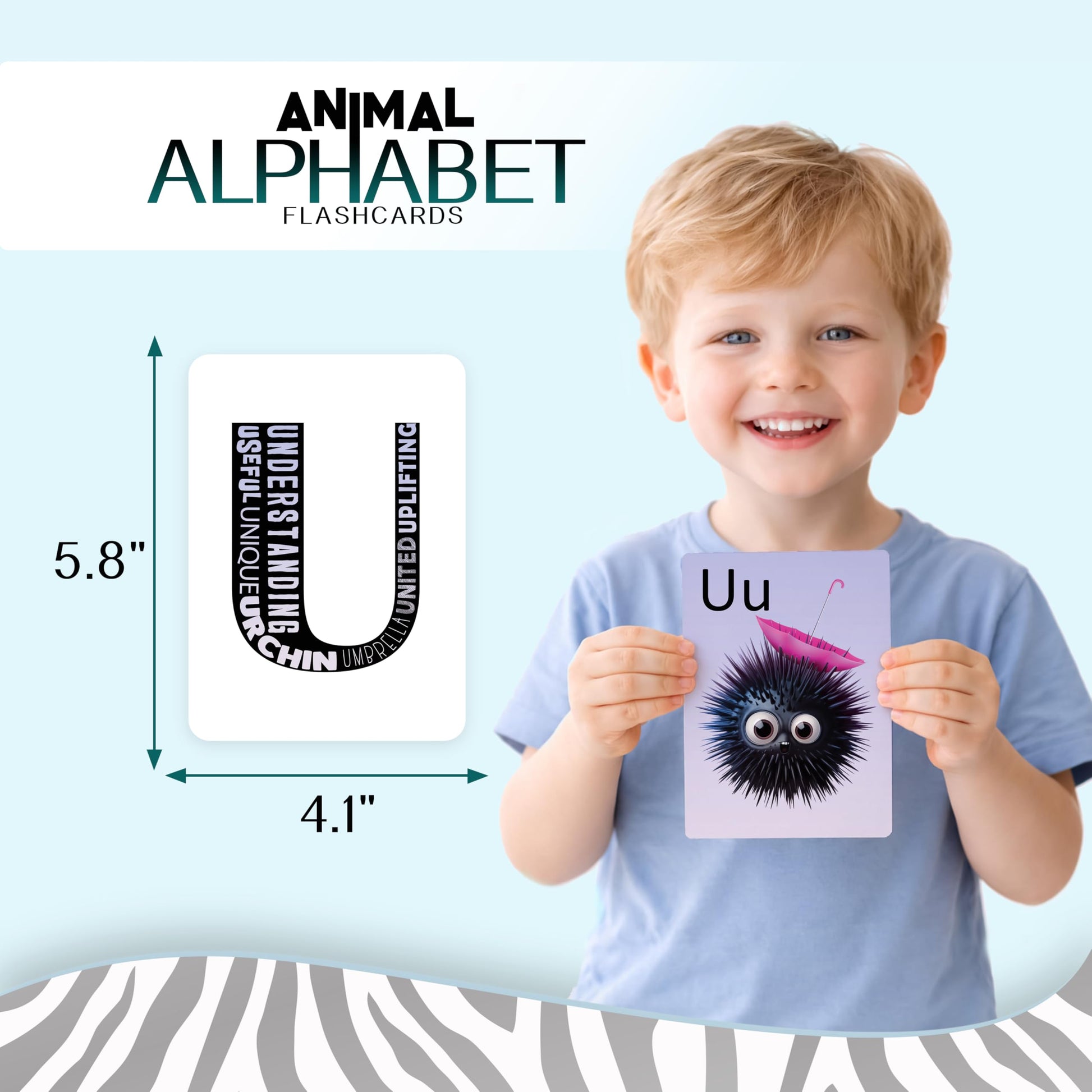 Animal Alphabet Flash Cards for Kids - ABC Learning Cards with Artist-Illustrated Animals, Word Clouds, Hidden Objects, and Positive Words - Large