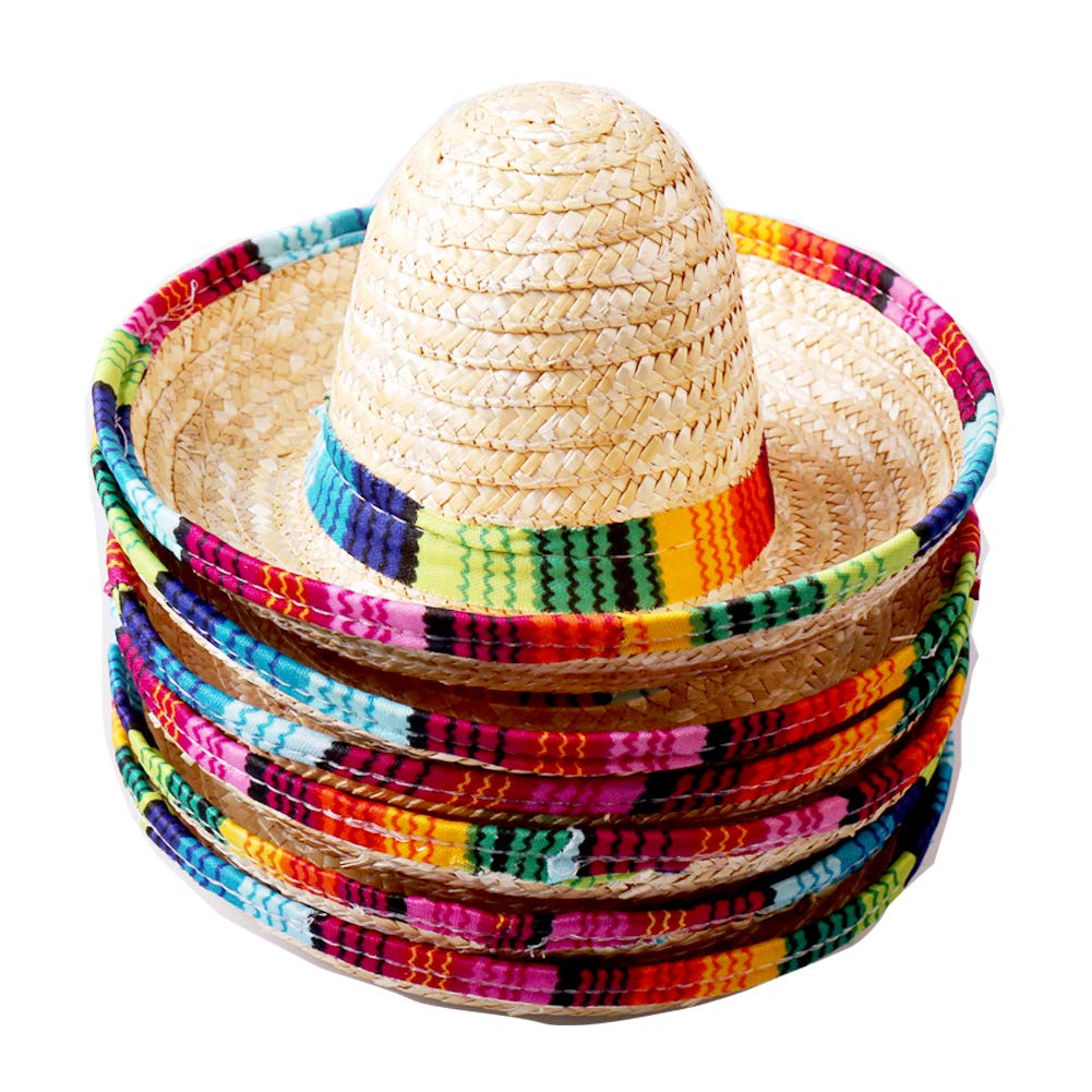 Natural Straw Medium Sombrero/Mexican Hat,6Pcs Cinco De Mayo Sombreros Medium Size for dog cat baby,Mexican Fiesta Birthday Tabletop Party Supplies