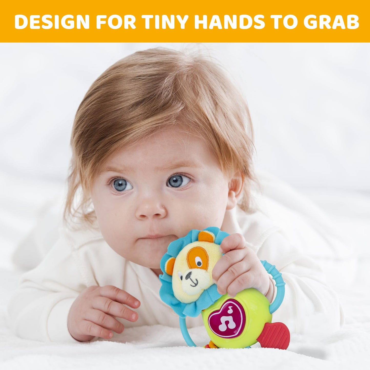 KiddoLab Musical Caesar Teething Toy for 3 Months and Up - Baby Teether, Rattle & Musical Toy with Lights & Fun Sound Effects - Baby Hanging Toy