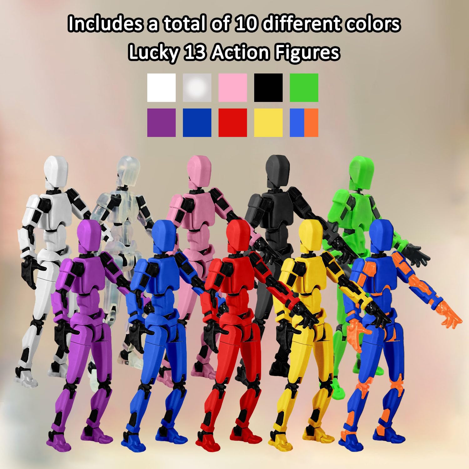 BVVLI T13 Action Figure Set, 10PCS Robot 3D Printed Toys Lucky Titan 13 Action Figure with Multiple Accessories, Dummy 13 Multi-Jointed Movable, Gifts