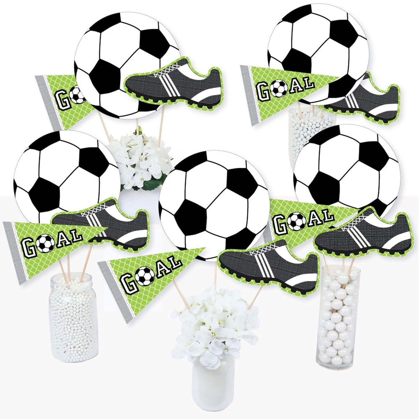 Big Dot of Happiness Soccer Party Centerpiece Decorations - 15-Piece Table Toppers Set, Sports Theme Baby Shower Birthday Party Decor, Soccer Ball