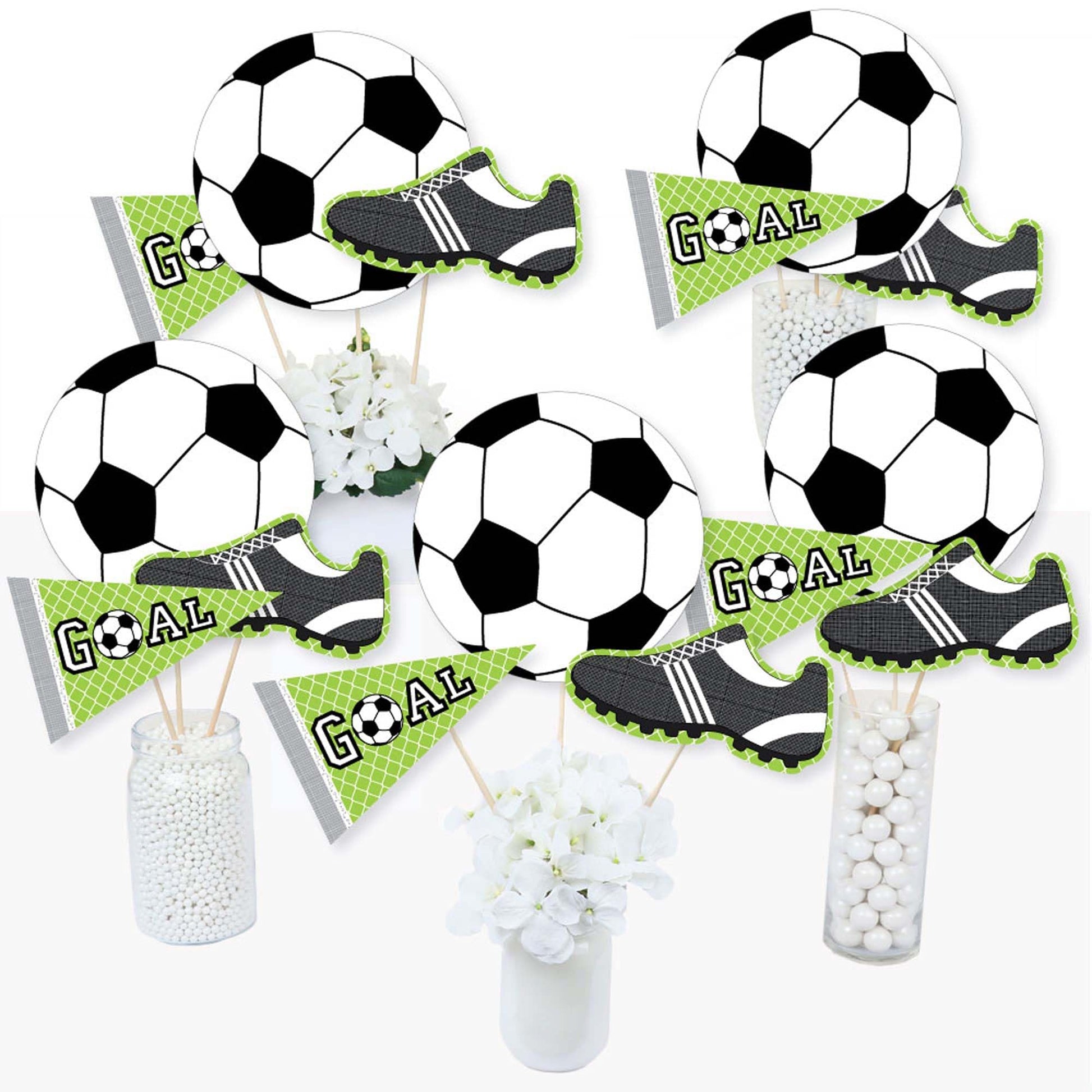 Big Dot of Happiness Soccer Party Centerpiece Decorations - 15-Piece Table Toppers Set, Sports Theme Baby Shower Birthday Party Decor, Soccer Ball