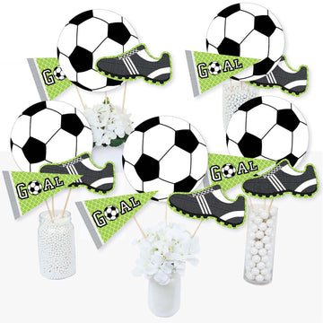 Big Dot of Happiness Soccer Party Centerpiece Decorations - 15-Piece Table Toppers Set, Sports Theme Baby Shower Birthday Party Decor, Soccer Ball