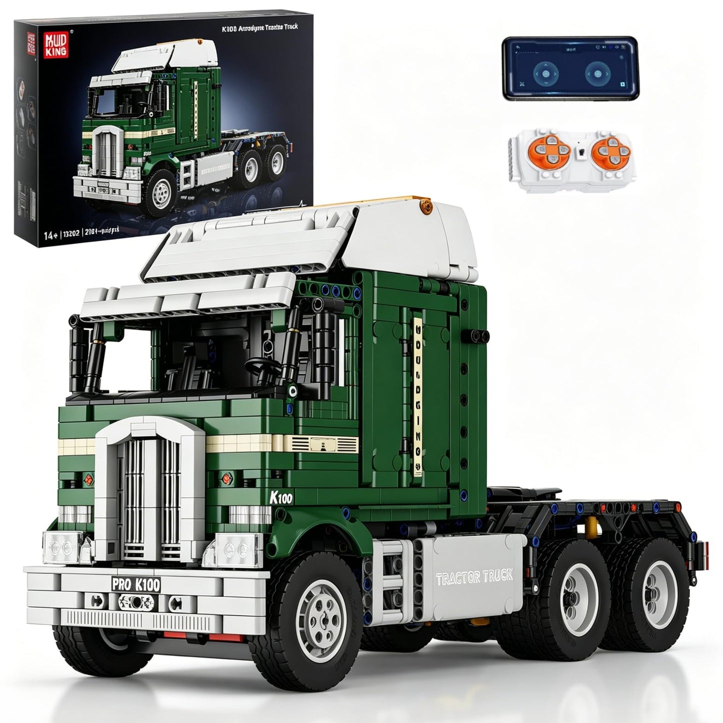 Mould King RC Tractor Truck Building Block, 2181 Pcs Semi Truck Toy