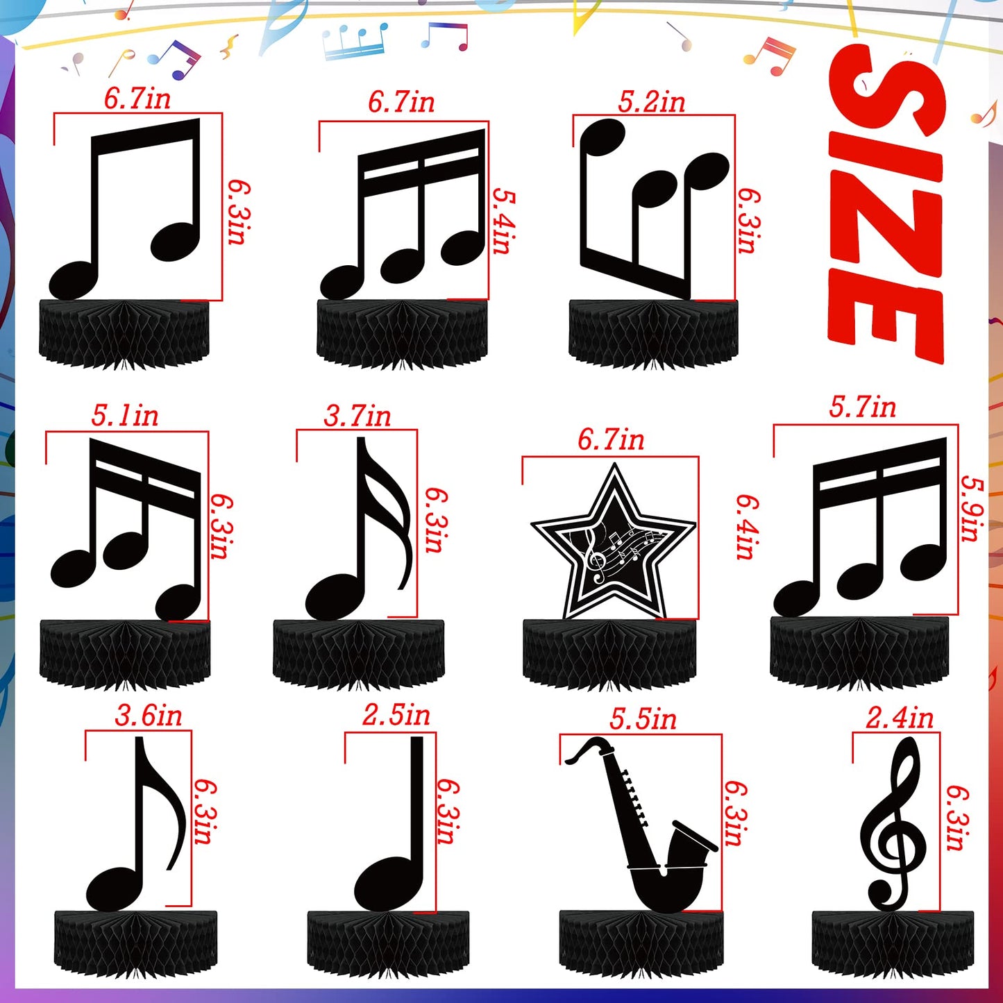 12 Pcs Music Notes Honeycomb Centerpieces Music Party Decoration Retro Table Decor Kids' Party Centerpieces Notes Silhouette Table Toppers for Baby