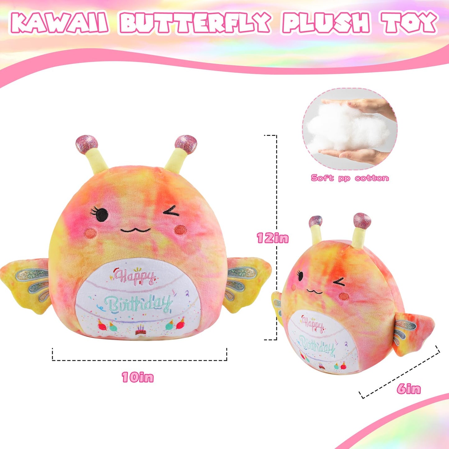 AWNOGKUE Stuffed Animal Butterfly Plush Toys 12 Inch Soft Unicorn Plushies Pillow Cute Rainbow Plushies Room Decoration Birthday Gifts for Kids
