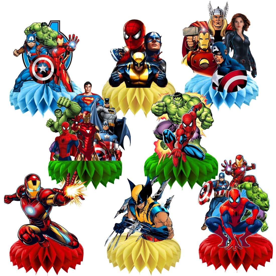 8Pcs Superhero Honeycomb Table Centerpiece, Superhero Birthday Party Supplies Table Decorations for Kids Party Decorations