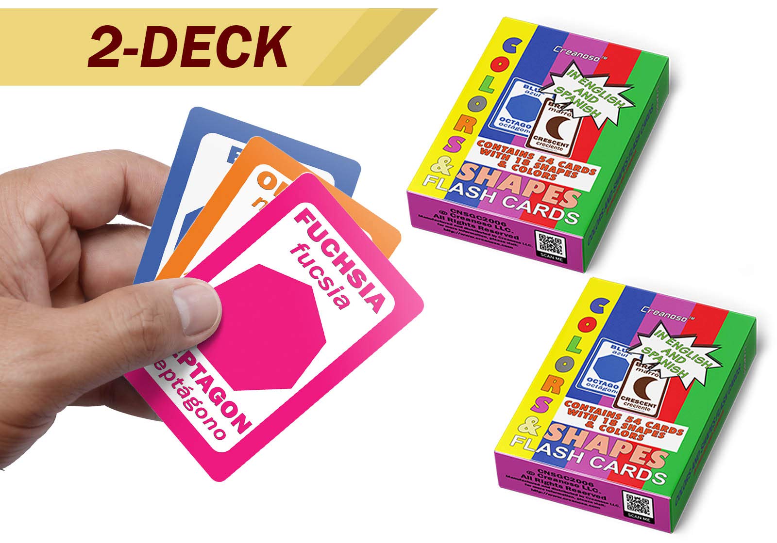 Creanoso English Spanish Educational Colors and Shapes Flash Cards (2-Deck) - Party Theme Gifts Ideas for Birthday Party Supply for Kids - Fun Game
