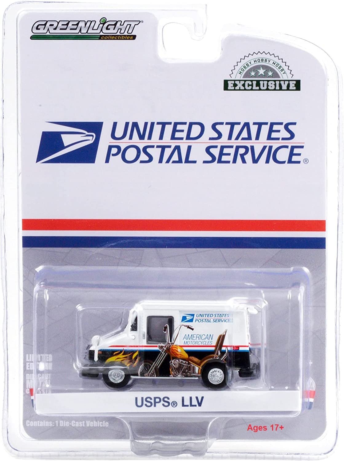 Greenlight 30249 United States Postal Service Long-Life Postal Delivery Vehicle (LLV) - American Motorcycles Collectible Stamps LLV (Hobby Exclusive)