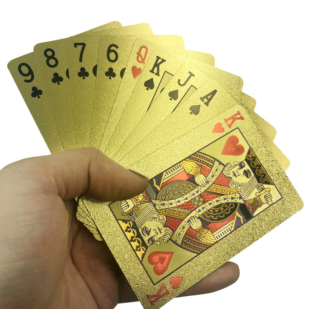 Yuanhe Gold Deck of Cards - Waterproof Playing Cards Luxury Playing Cards with Wooden Gift Box,Great for Poker Cards Game, Game Nights and Casino