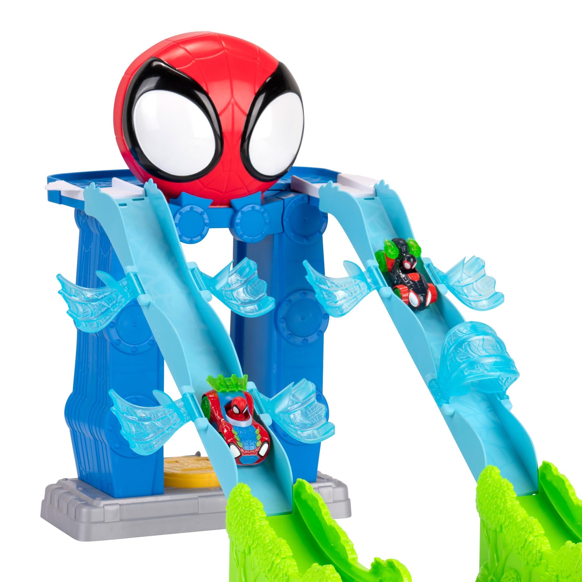 Marvel Spidey and His Amazing Friends Spidey’s Mega Jump HQ Track - 39-Inch Dual Race Track with Elevator, Control Center, Web Tunnels and Two