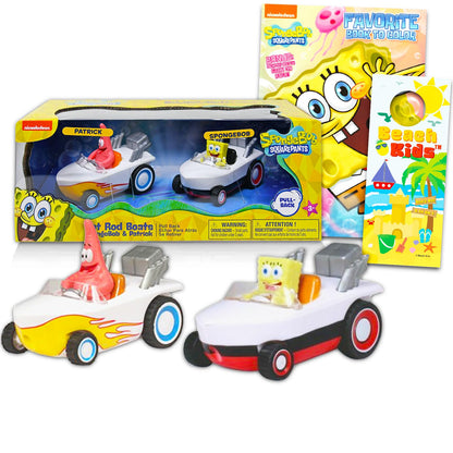 Spongebob Squarepants Hot Rod Boat Race Bundle - 2 Pack Spongebob & Patrick Pull Back Hot Rod Boats with Spongebob Play Pack and More (Spongebob Boat