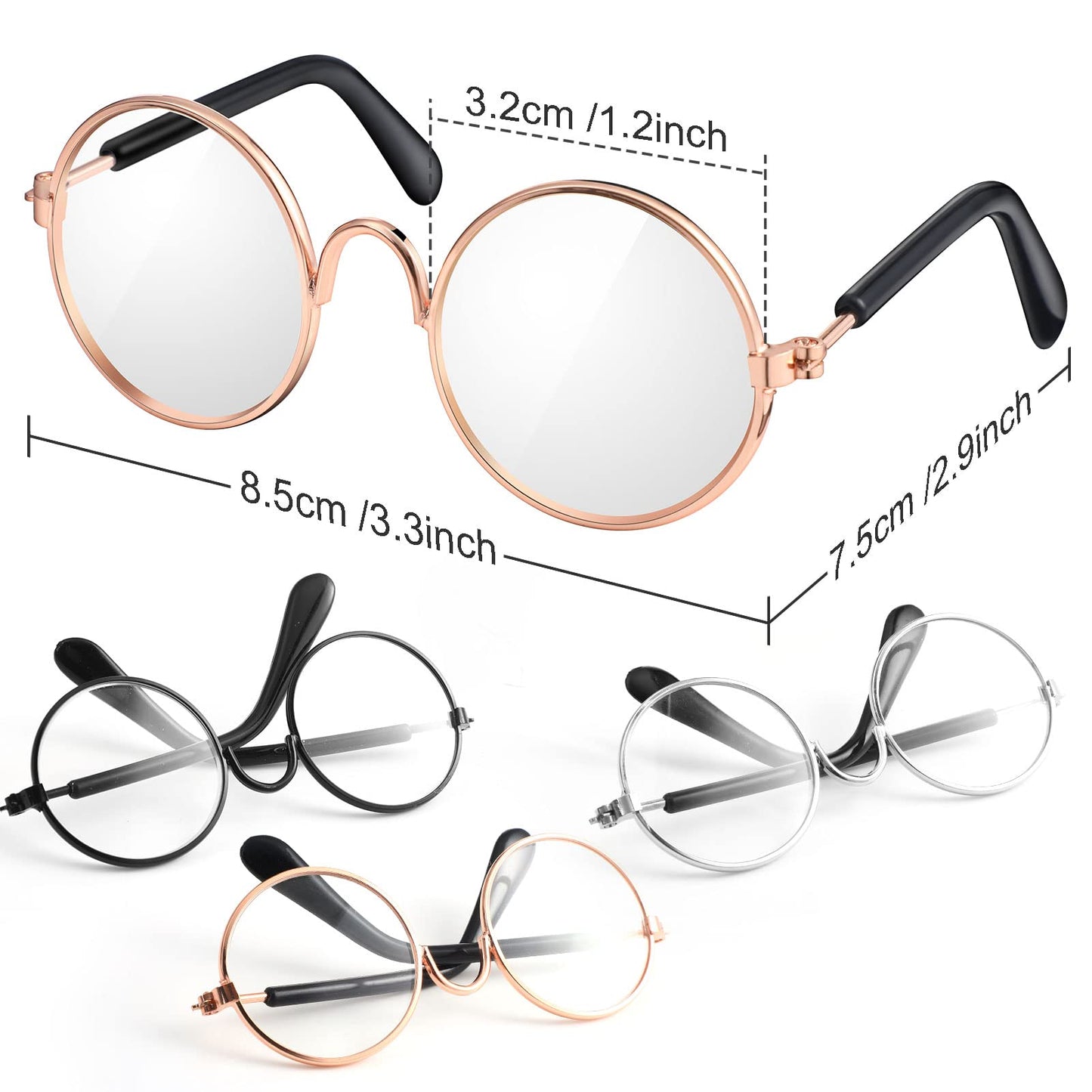 9 Pairs Doll Glasses Metal Wire Rim Clear Lens Eyewear Fabric Doll Dress Up Eyeglasses Mini Dolls Costume Accessories for 18 Inch and Other Item Dolls