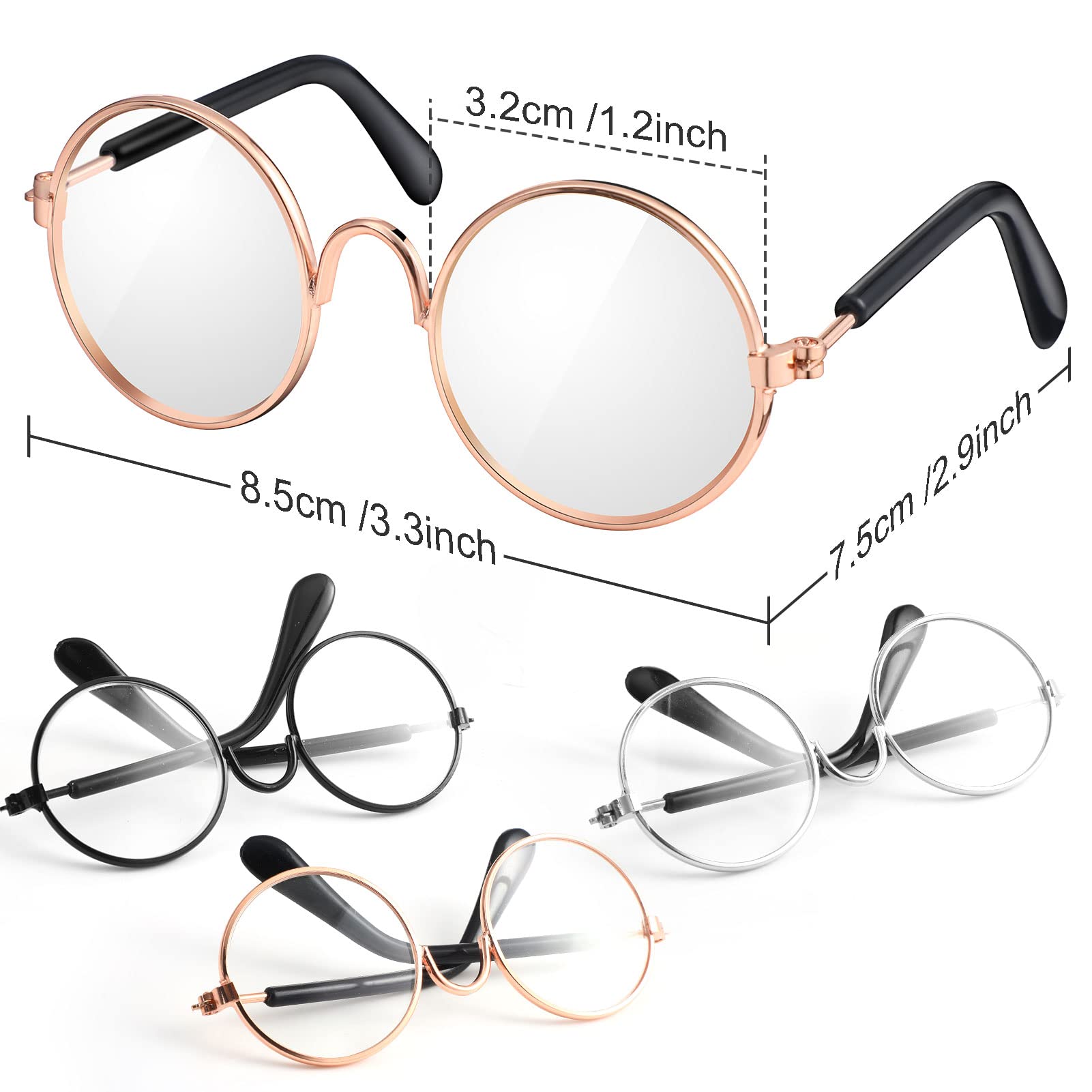 9 Pairs Doll Glasses Metal Wire Rim Clear Lens Eyewear Fabric Doll Dress Up Eyeglasses Mini Dolls Costume Accessories for 18 Inch and Other Item Dolls