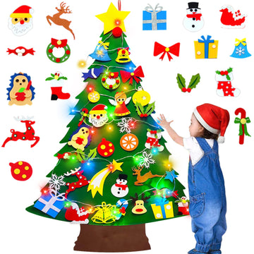 3.7 Ft Felt Christmas Tree for Toddlers, Stocking Stuffers for Kids with Colorful Lights 34 Ornaments Xmas Gifts for Grandkids Boys Girls New Year