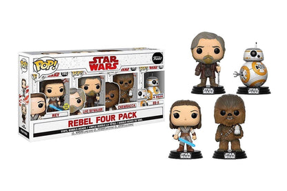 Funko Star Wars Rebel Four Pack Vinyl Bobble-Heads (Rey, Luke Skywalker, Chewbacca, BB-8)